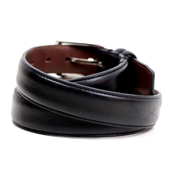 BLACK GENUINE LEATHER 1.25"Wd CASUAL DRESS MEN'S BELT Sz 44 (X48 - Picture 4 of 11